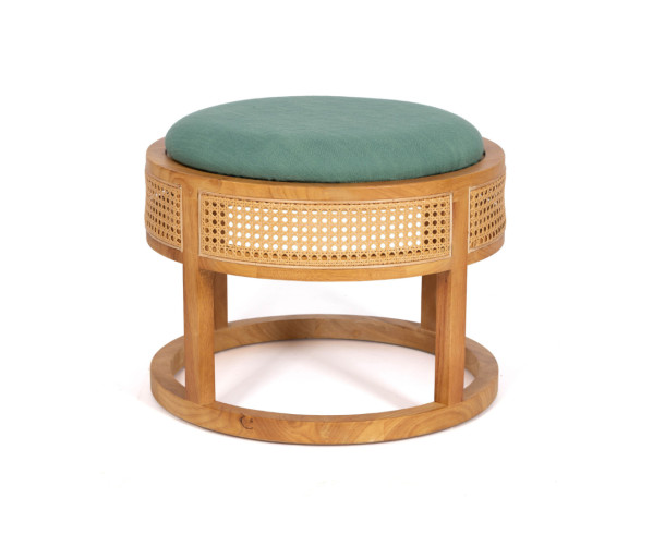 Pouf Redondo Verde Olivo Enjuncado, D: 55 cm, Alt: 45 cm
