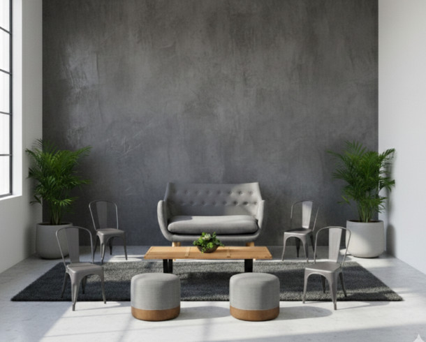 Lounge Gris Tela + Sillas Tolix Grafito, 8 pax.