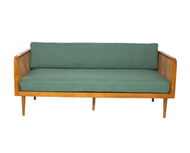 Sofa Verde Olivo Enjuncado Cuadrado, 190 x 81 cm, Alt: 75 cm