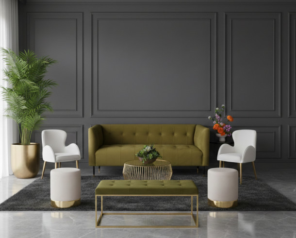 Lounge Felpa Verde Musgo + Blanco, 8 a 9 pax