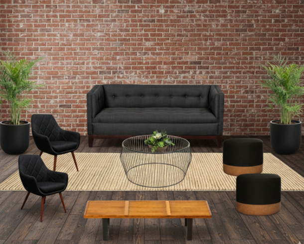 Lounge Negro Tela 3 + Sillas Tolix