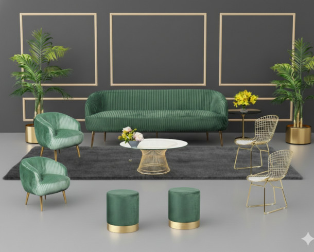 Lounge Felpa Verde Plisado + Dorado 2