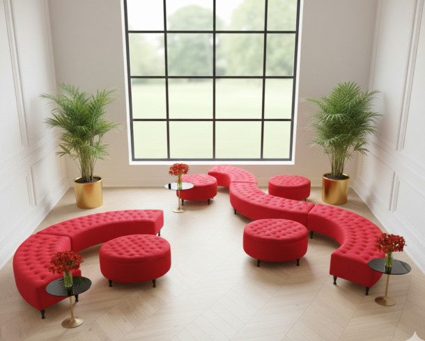 Lounge Banquetas curvas rojas