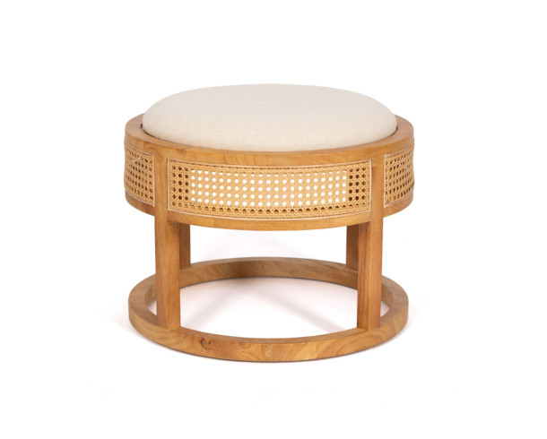 Pouf Redondo Beige Enjuncado, D: 55 cm, Alt: 45 cm