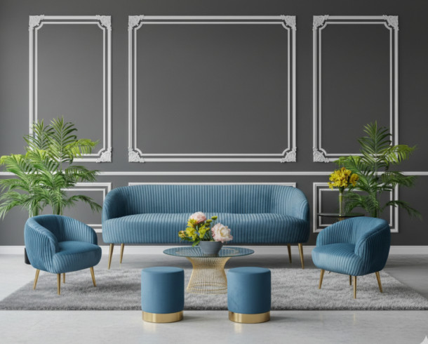 Lounge Felpa Azul Plisado + Dorado 2