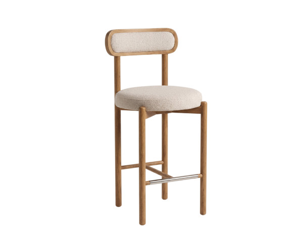 Silla Alta Beige con Madera, Alt: 70 cm