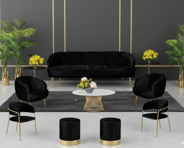 Lounge Felpa Negro Plisado y Dorado