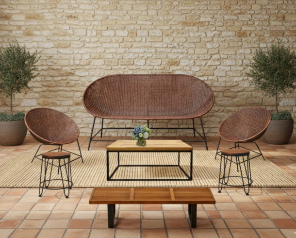 Lounge mimbre chocolate , 8 pax.