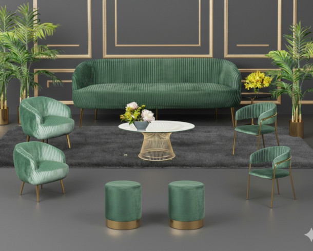Lounge Verde Plisado + Dorado