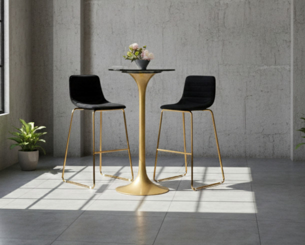 Set Mesas Alta Negra, Base Dorada + Silla Alta Negra, Pata Dorada