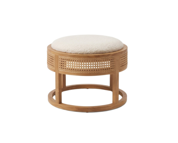 Pouf Redondo Beige Enjuncado, D: 55 cm, Alt: 45 cm