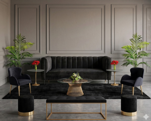 Lounge Felpa Negro y Dorado, 10 Pax.